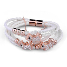 Atacado magnético branco pulseira de couro clasp NH00781